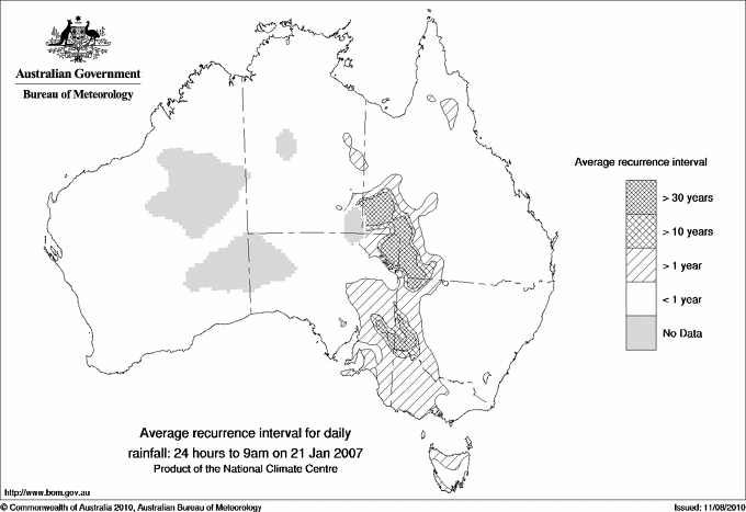 Australian daily rainfall average recurrence interval maps