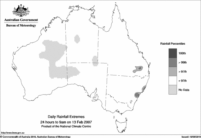 Australian daily rainfall extreme area maps
