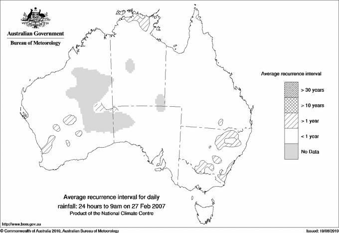 Australian daily rainfall average recurrence interval maps