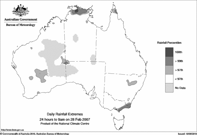 Australian daily rainfall extreme area maps