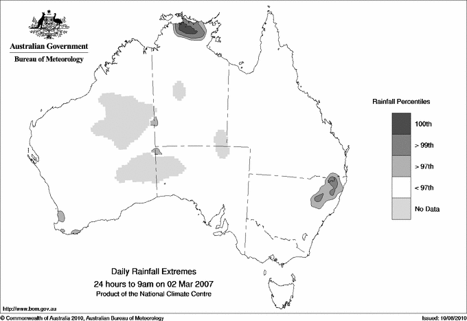Australian daily rainfall extreme area maps