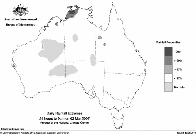 Australian daily rainfall extreme area maps