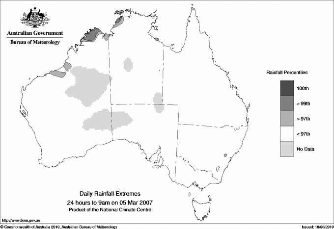 Australian daily rainfall extreme area maps