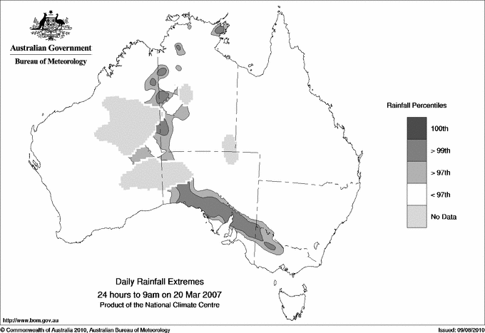 Australian daily rainfall extreme area maps