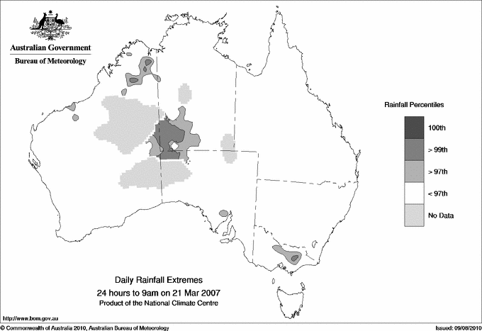 Australian daily rainfall extreme area maps