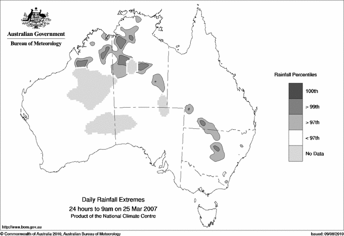 Australian daily rainfall extreme area maps