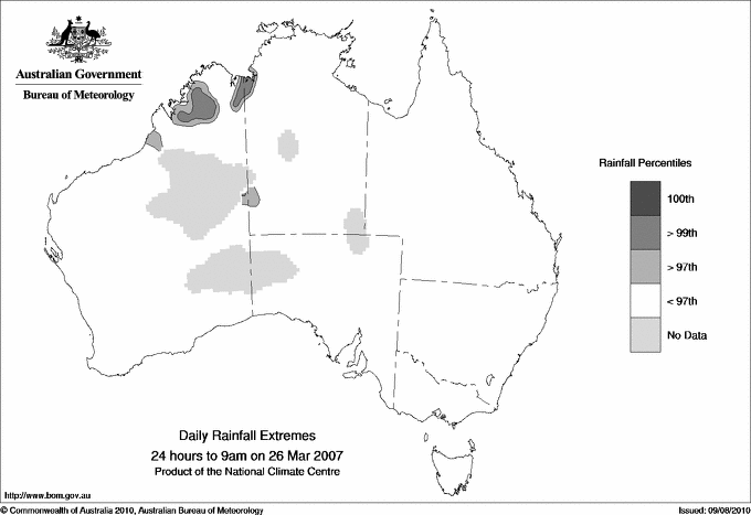 Australian daily rainfall extreme area maps