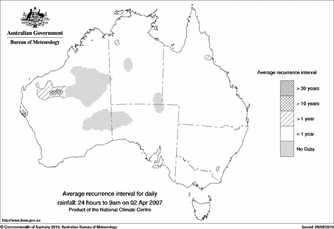 Australian daily rainfall average recurrence interval maps