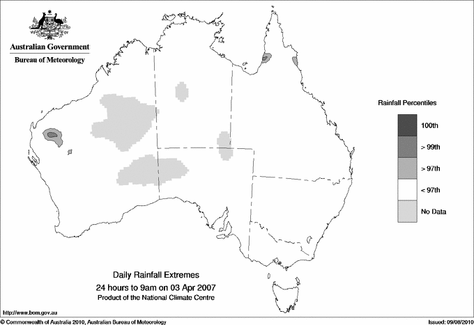 Australian daily rainfall extreme area maps