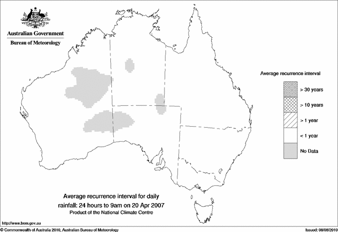 Australian daily rainfall average recurrence interval maps