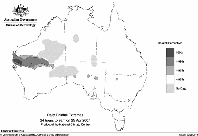 Australian daily rainfall extreme area maps