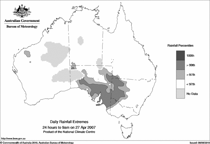 Australian daily rainfall extreme area maps