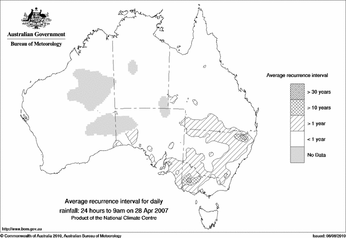 Australian daily rainfall average recurrence interval maps