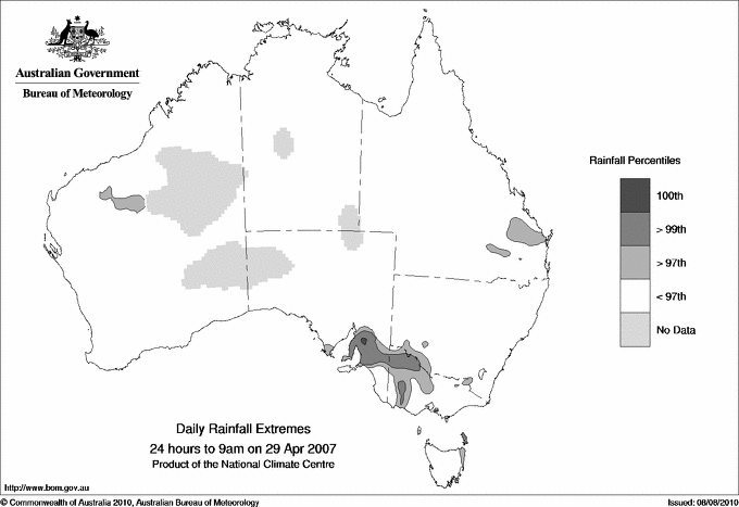 Australian daily rainfall extreme area maps