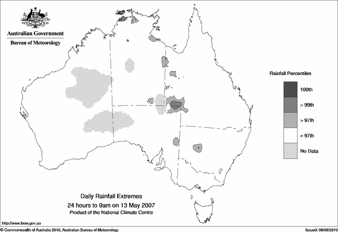 Australian daily rainfall extreme area maps