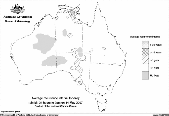 Australian daily rainfall average recurrence interval maps