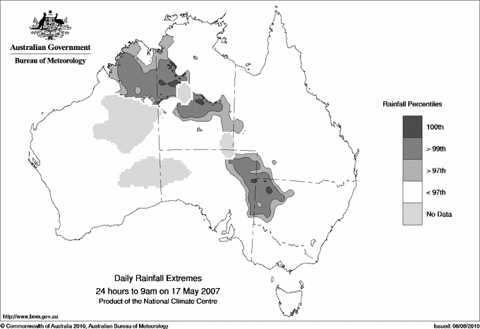 Australian daily rainfall extreme area maps