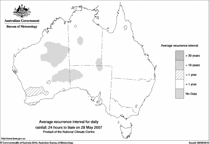 Australian daily rainfall average recurrence interval maps