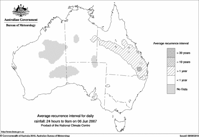 Australian daily rainfall average recurrence interval maps