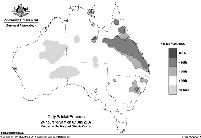 Australian daily rainfall extreme area maps