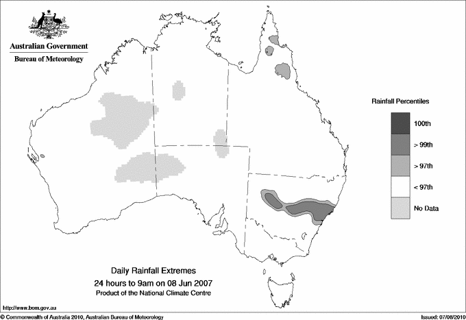 Australian daily rainfall extreme area maps