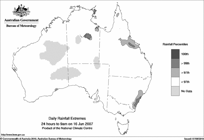 Australian daily rainfall extreme area maps