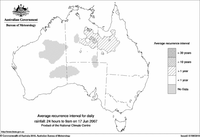 Australian daily rainfall average recurrence interval maps
