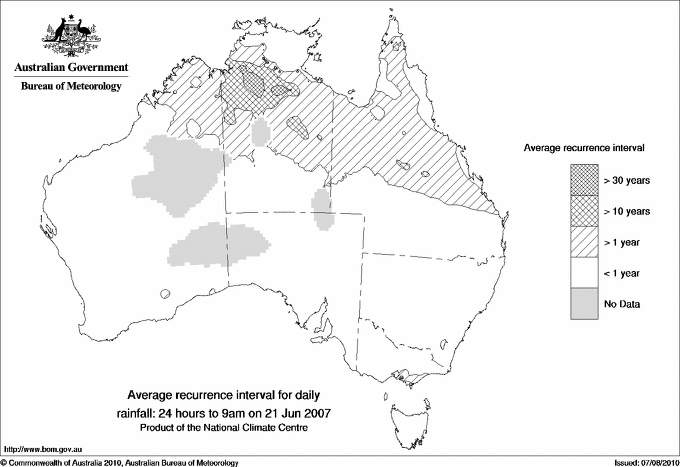 Australian daily rainfall average recurrence interval maps