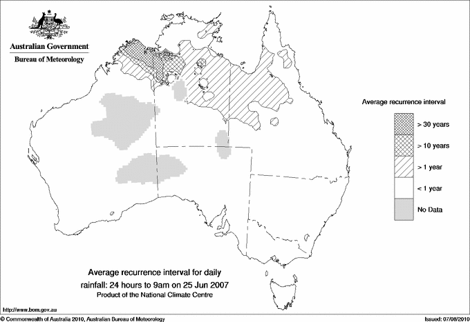 Australian daily rainfall average recurrence interval maps