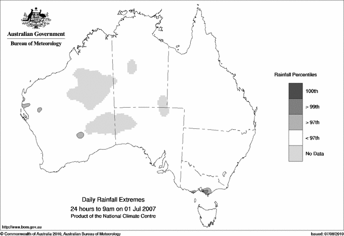Australian daily rainfall extreme area maps