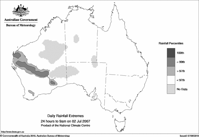 Australian daily rainfall extreme area maps