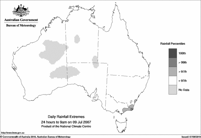 Australian daily rainfall extreme area maps