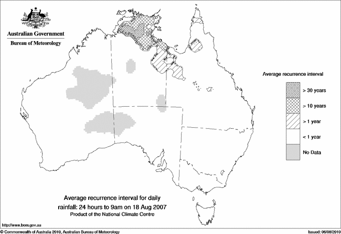 Australian daily rainfall average recurrence interval maps
