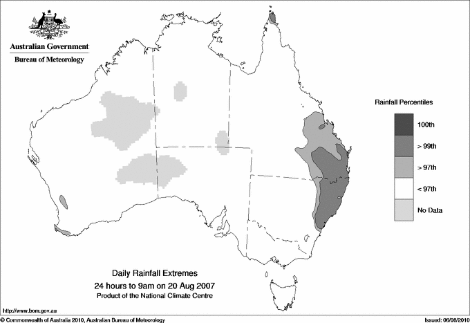 Australian daily rainfall extreme area maps