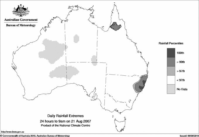 Australian daily rainfall extreme area maps