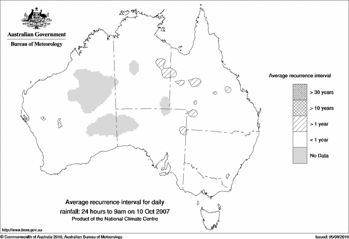 Australian daily rainfall average recurrence interval maps