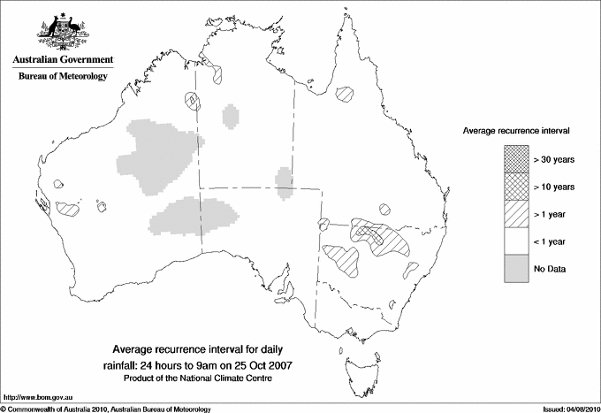 Australian daily rainfall average recurrence interval maps