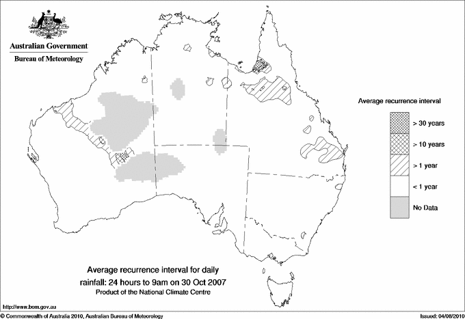 Australian daily rainfall average recurrence interval maps
