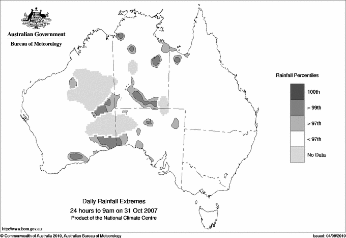 Australian daily rainfall extreme area maps