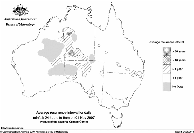Australian daily rainfall average recurrence interval maps
