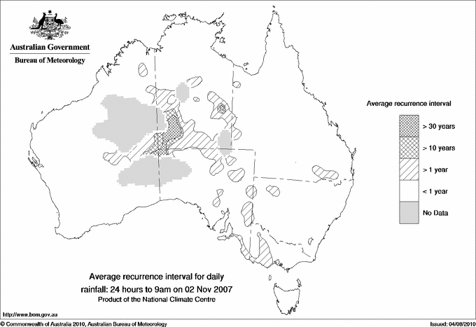 Australian daily rainfall average recurrence interval maps
