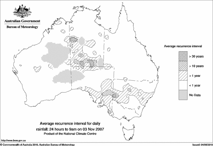 Australian daily rainfall average recurrence interval maps