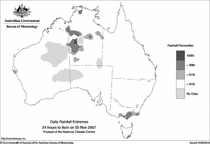 Australian daily rainfall extreme area maps