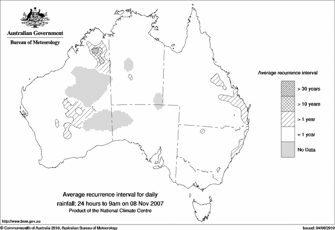 Australian daily rainfall average recurrence interval maps