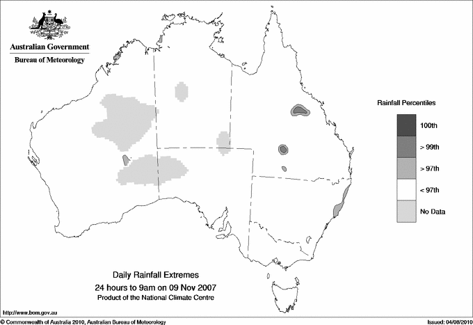Australian daily rainfall extreme area maps