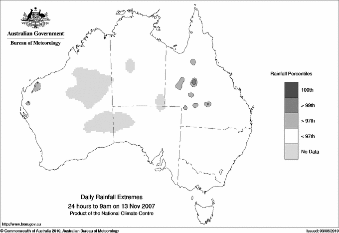 Australian daily rainfall extreme area maps