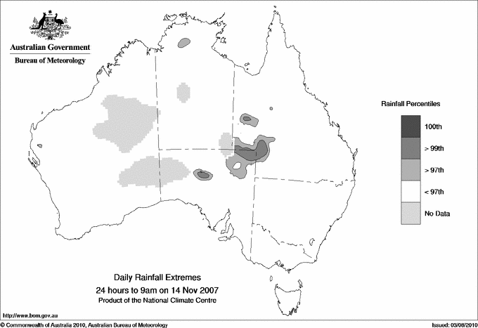 Australian daily rainfall extreme area maps