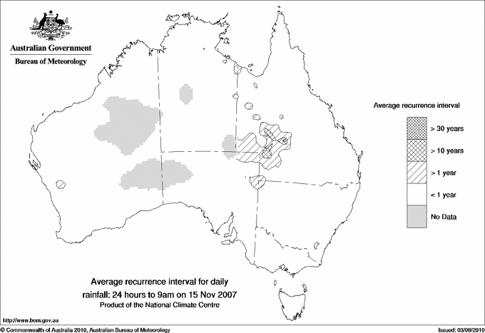 Australian daily rainfall average recurrence interval maps