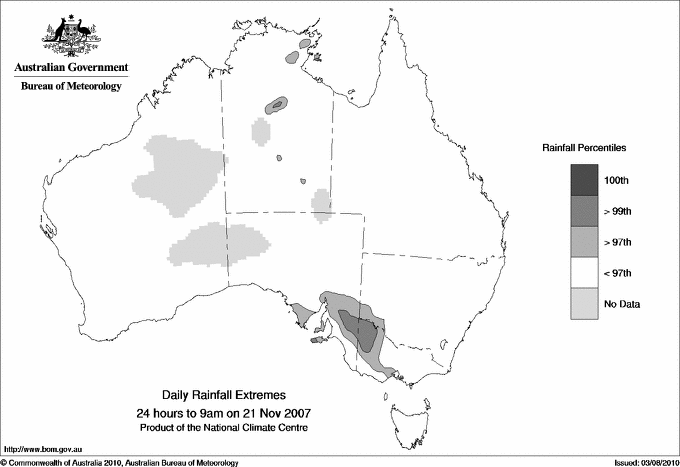 Australian daily rainfall extreme area maps