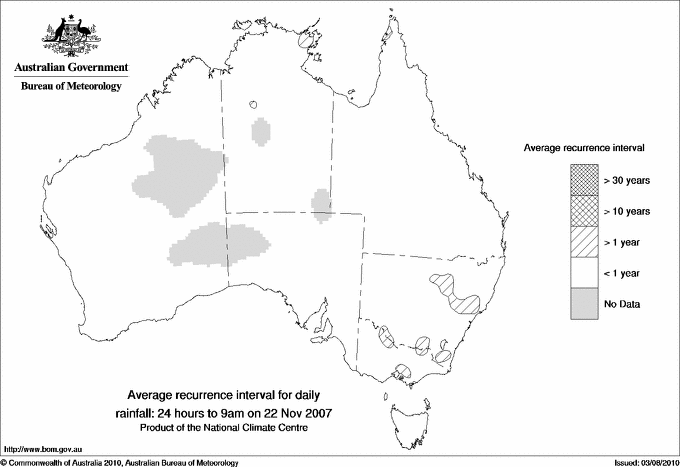 Australian daily rainfall average recurrence interval maps